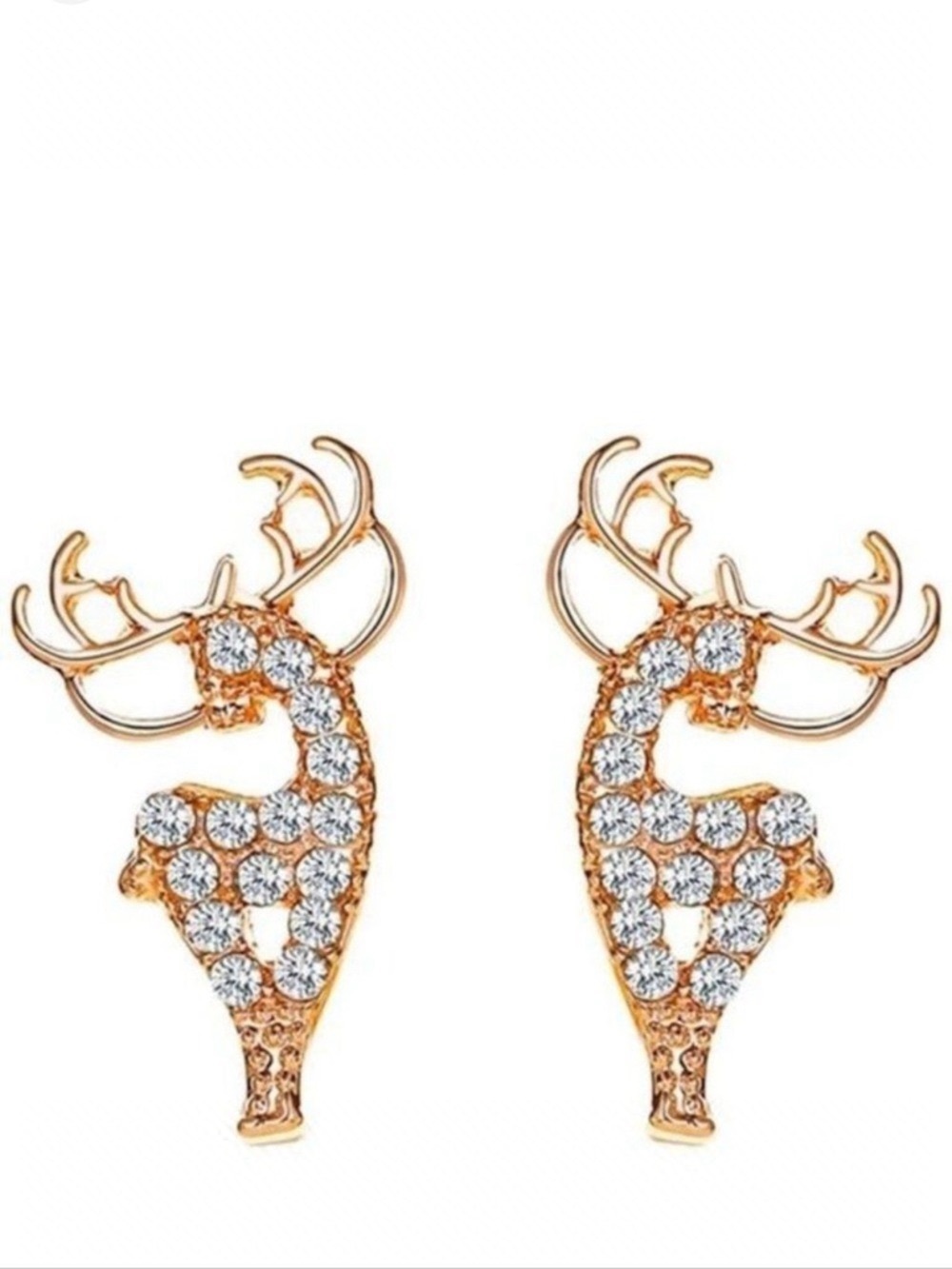 Rose Gold Reindeer Crystal Stud Holiday Earrings Nwt